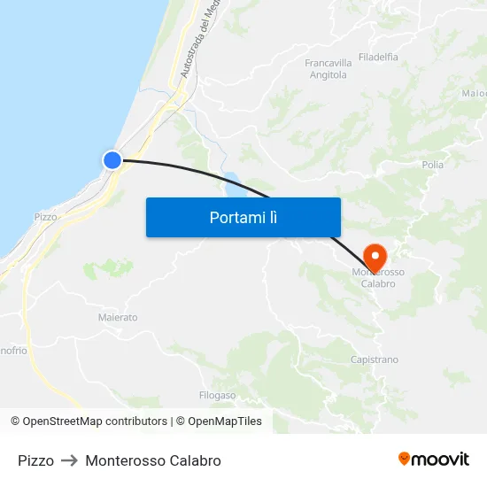 Pizzo to Monterosso Calabro map