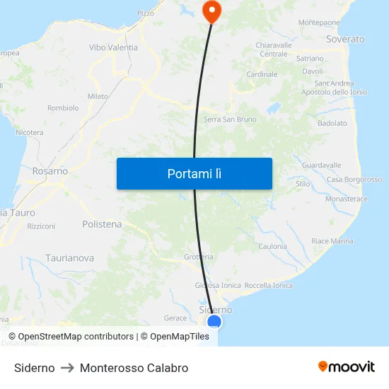 Siderno to Monterosso Calabro map
