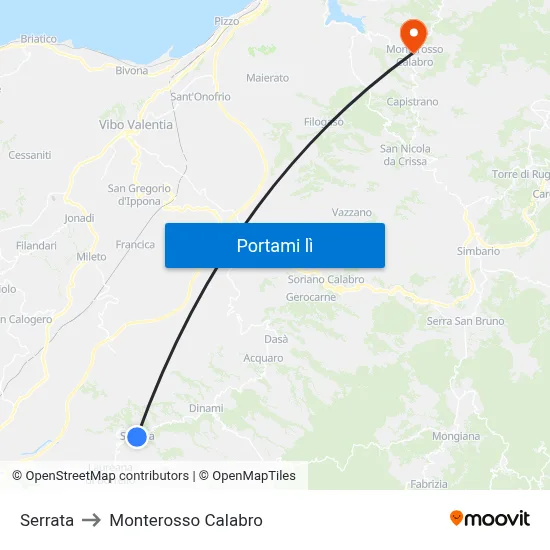 Serrata to Monterosso Calabro map
