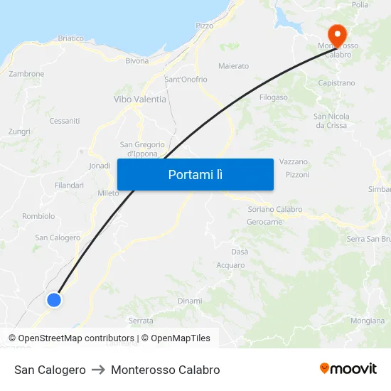 San Calogero to Monterosso Calabro map