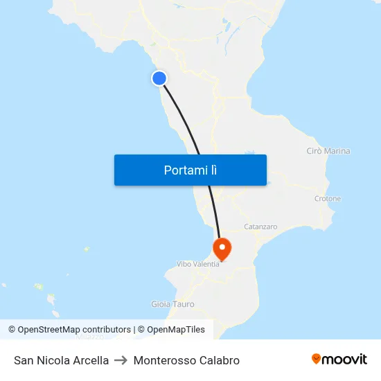 San Nicola Arcella to Monterosso Calabro map