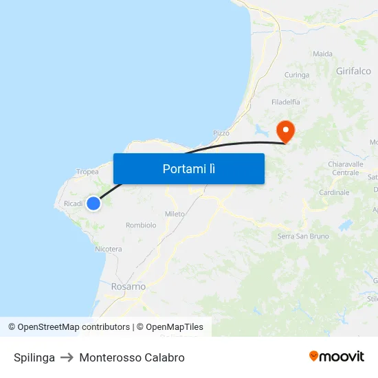Spilinga to Monterosso Calabro map