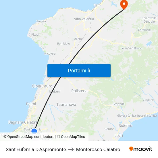 Sant'Eufemia D'Aspromonte to Monterosso Calabro map