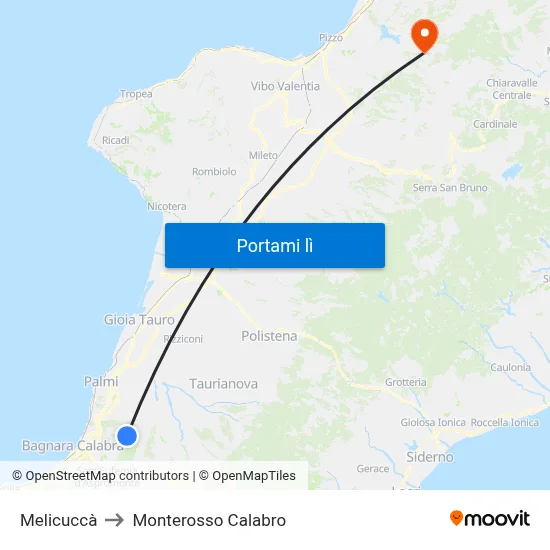 Melicuccà to Monterosso Calabro map
