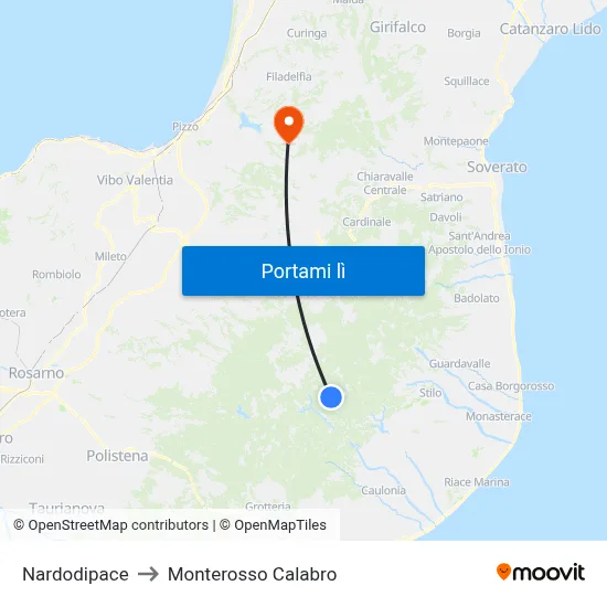 Nardodipace to Monterosso Calabro map