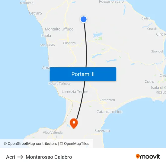 Acri to Monterosso Calabro map