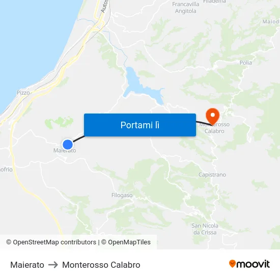 Maierato to Monterosso Calabro map