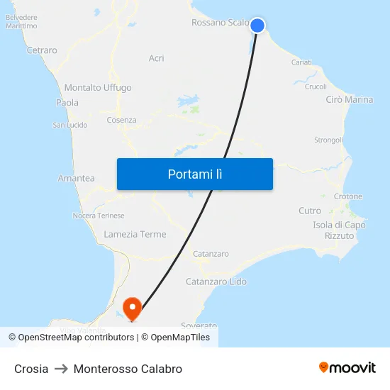 Crosia to Monterosso Calabro map