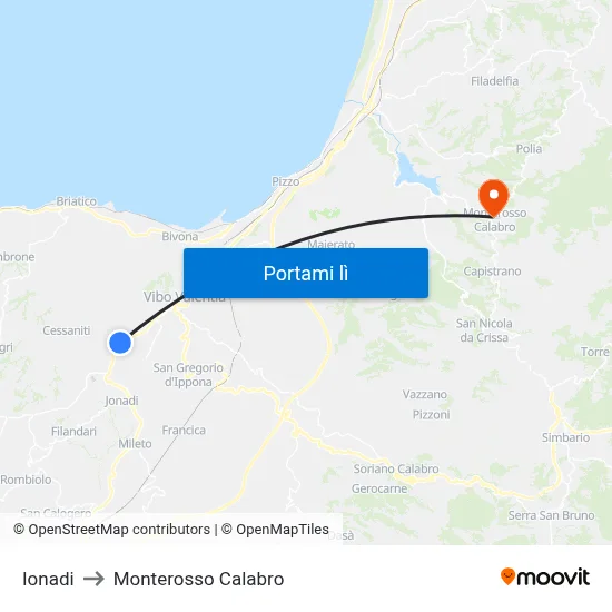 Ionadi to Monterosso Calabro map