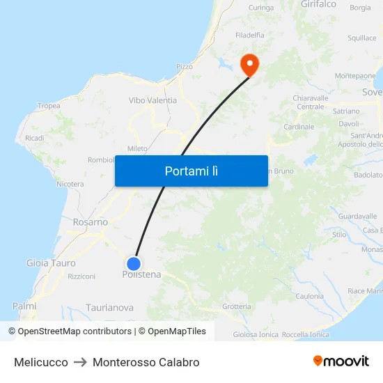 Melicucco to Monterosso Calabro map