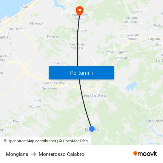 Mongiana to Monterosso Calabro map
