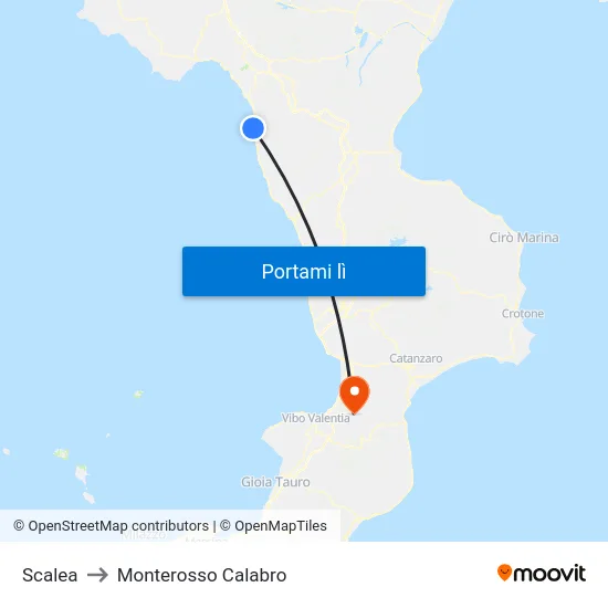 Scalea to Monterosso Calabro map