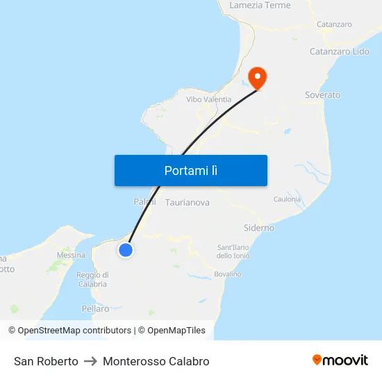 San Roberto to Monterosso Calabro map