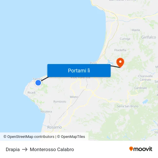 Drapia to Monterosso Calabro map