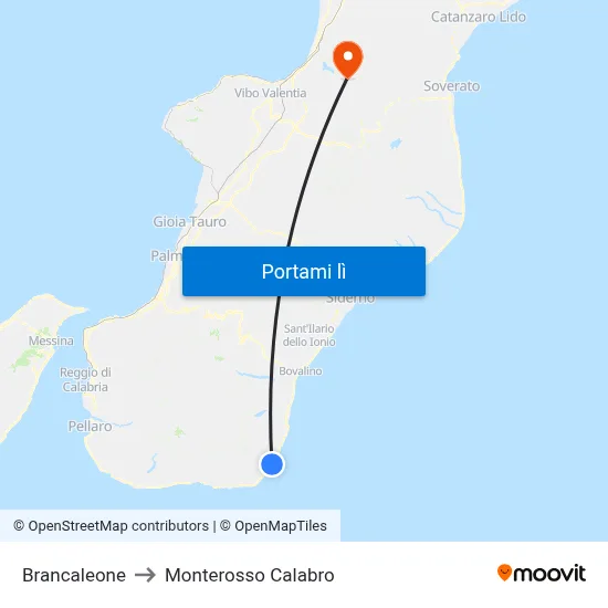 Brancaleone to Monterosso Calabro map