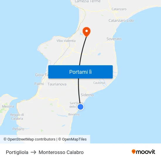 Portigliola to Monterosso Calabro map