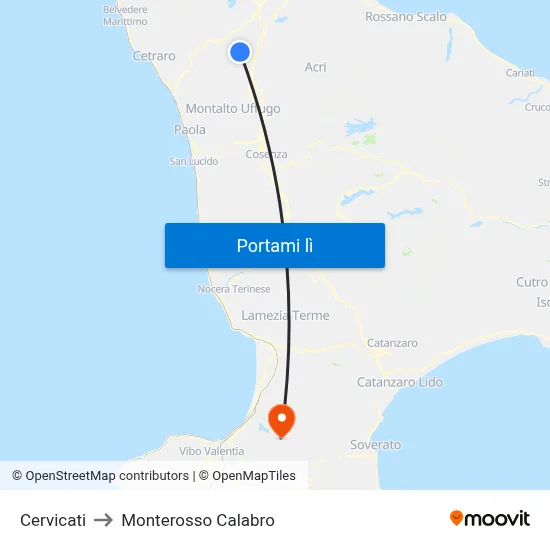 Cervicati to Monterosso Calabro map