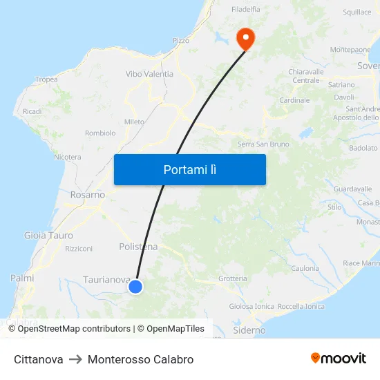 Cittanova to Monterosso Calabro map
