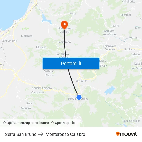 Serra San Bruno to Monterosso Calabro map