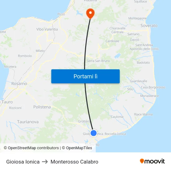 Gioiosa Ionica to Monterosso Calabro map