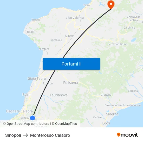 Sinopoli to Monterosso Calabro map