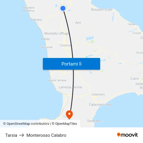 Tarsia to Monterosso Calabro map