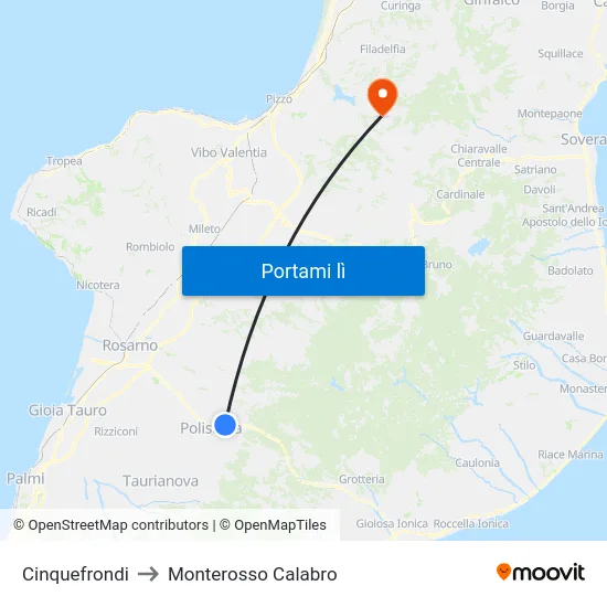 Cinquefrondi to Monterosso Calabro map