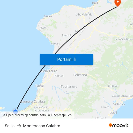 Scilla to Monterosso Calabro map