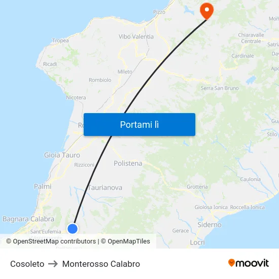 Cosoleto to Monterosso Calabro map