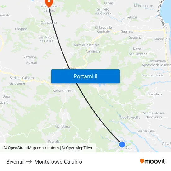 Bivongi to Monterosso Calabro map