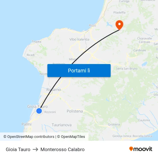 Gioia Tauro to Monterosso Calabro map
