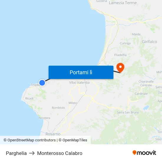 Parghelia to Monterosso Calabro map