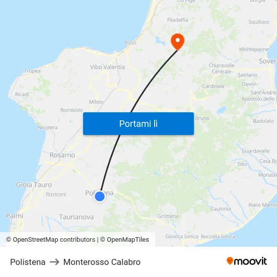 Polistena to Monterosso Calabro map