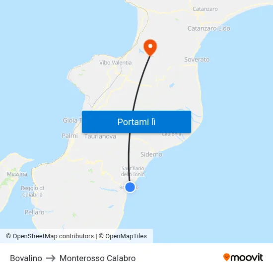 Bovalino to Monterosso Calabro map
