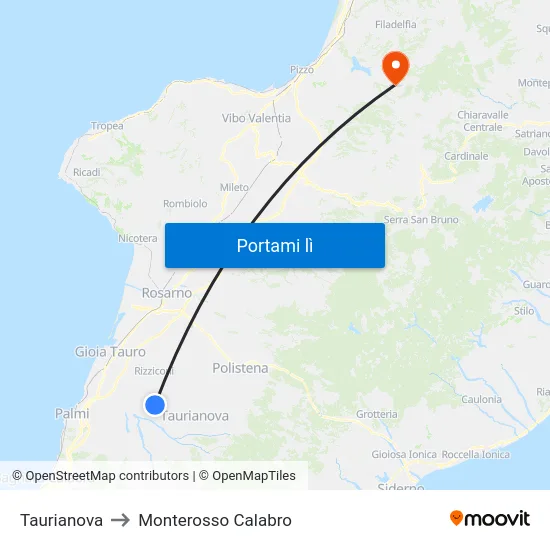 Taurianova to Monterosso Calabro map