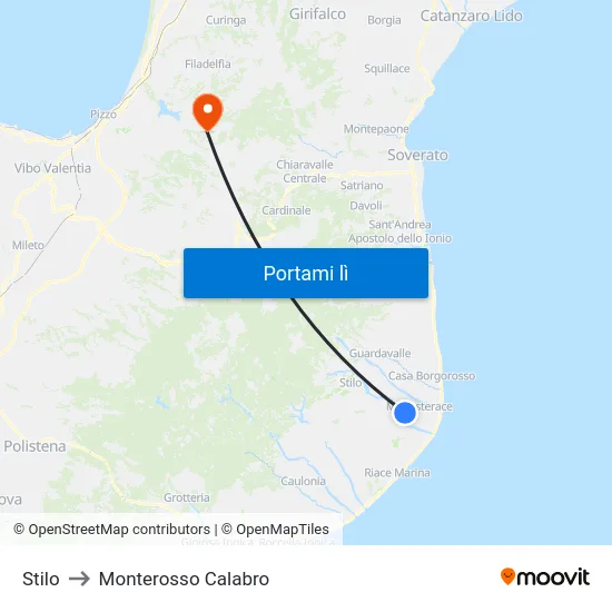 Stilo to Monterosso Calabro map