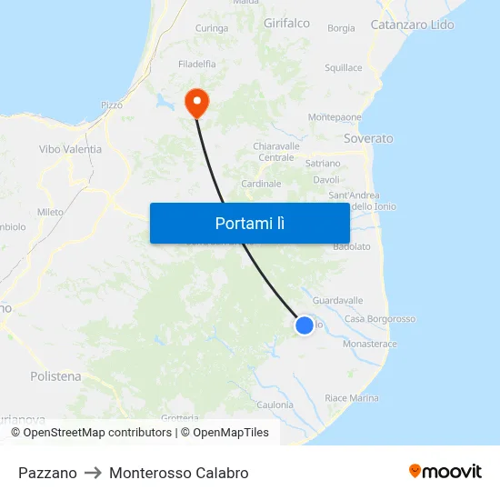 Pazzano to Monterosso Calabro map