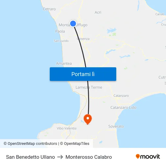 San Benedetto Ullano to Monterosso Calabro map