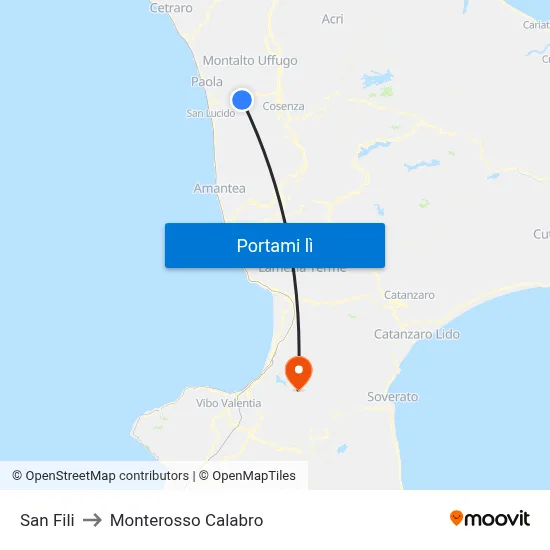 San Fili to Monterosso Calabro map
