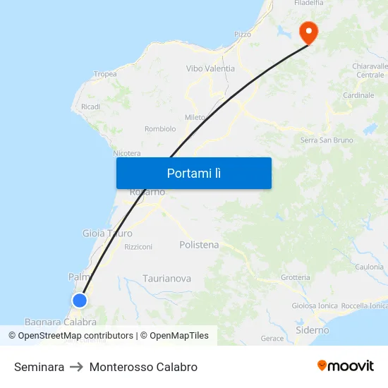 Seminara to Monterosso Calabro map