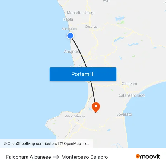 Falconara Albanese to Monterosso Calabro map