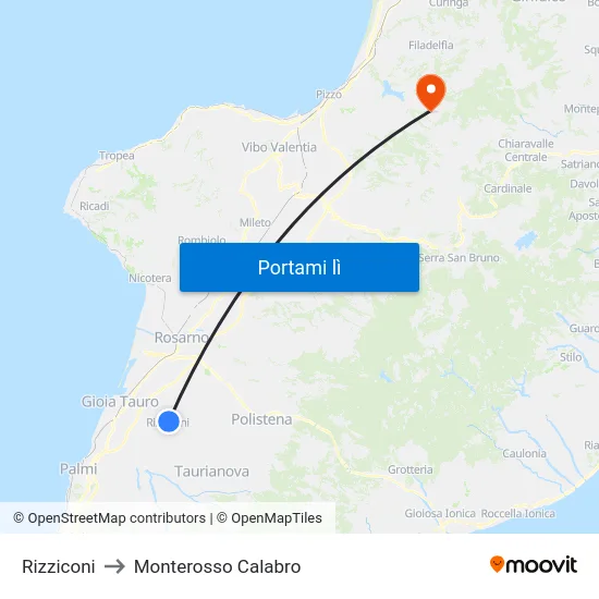 Rizziconi to Monterosso Calabro map