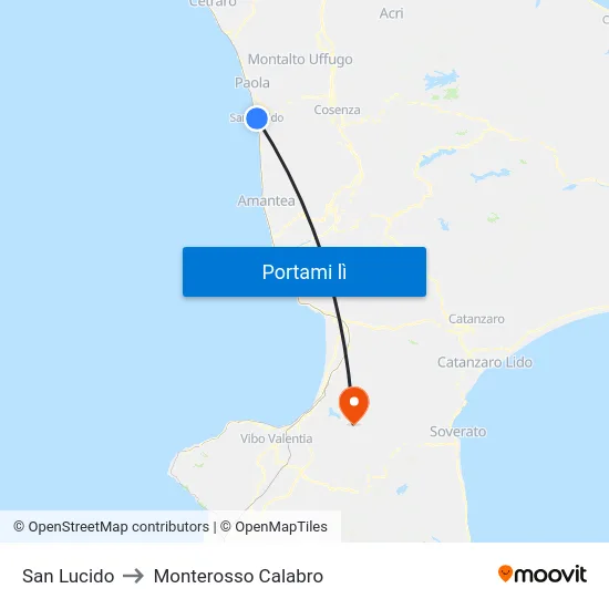 San Lucido to Monterosso Calabro map