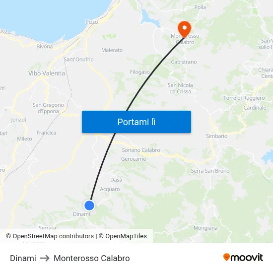 Dinami to Monterosso Calabro map