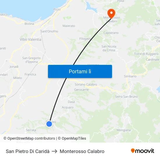 San Pietro Di Caridà to Monterosso Calabro map