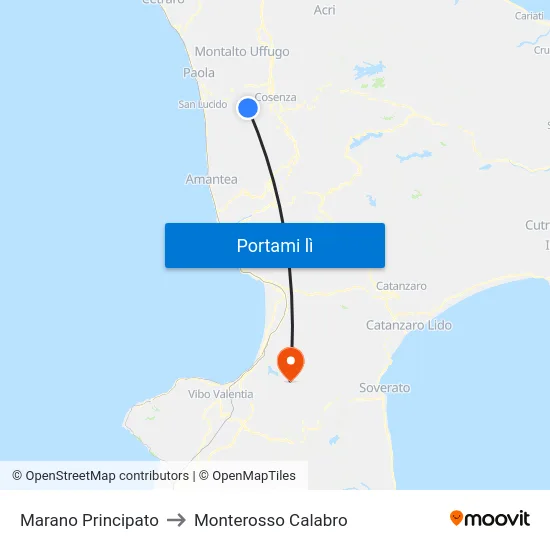 Marano Principato to Monterosso Calabro map