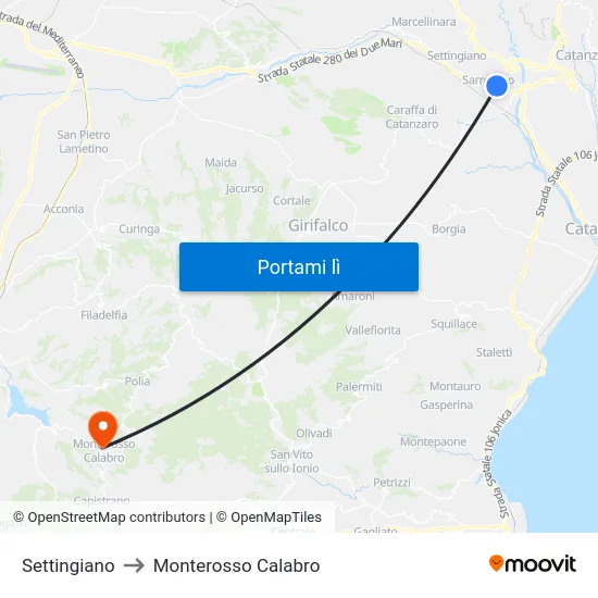 Settingiano to Monterosso Calabro map