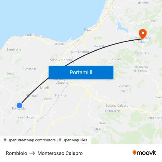 Rombiolo to Monterosso Calabro map