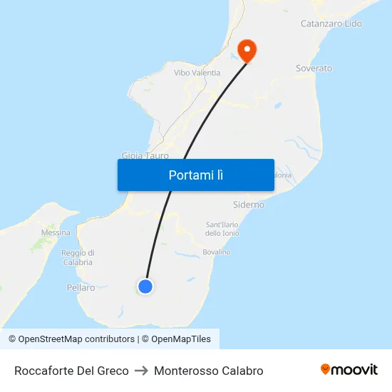 Roccaforte Del Greco to Monterosso Calabro map