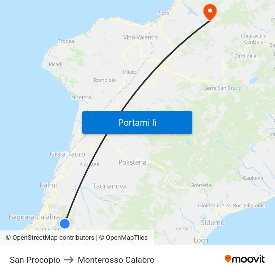 San Procopio to Monterosso Calabro map